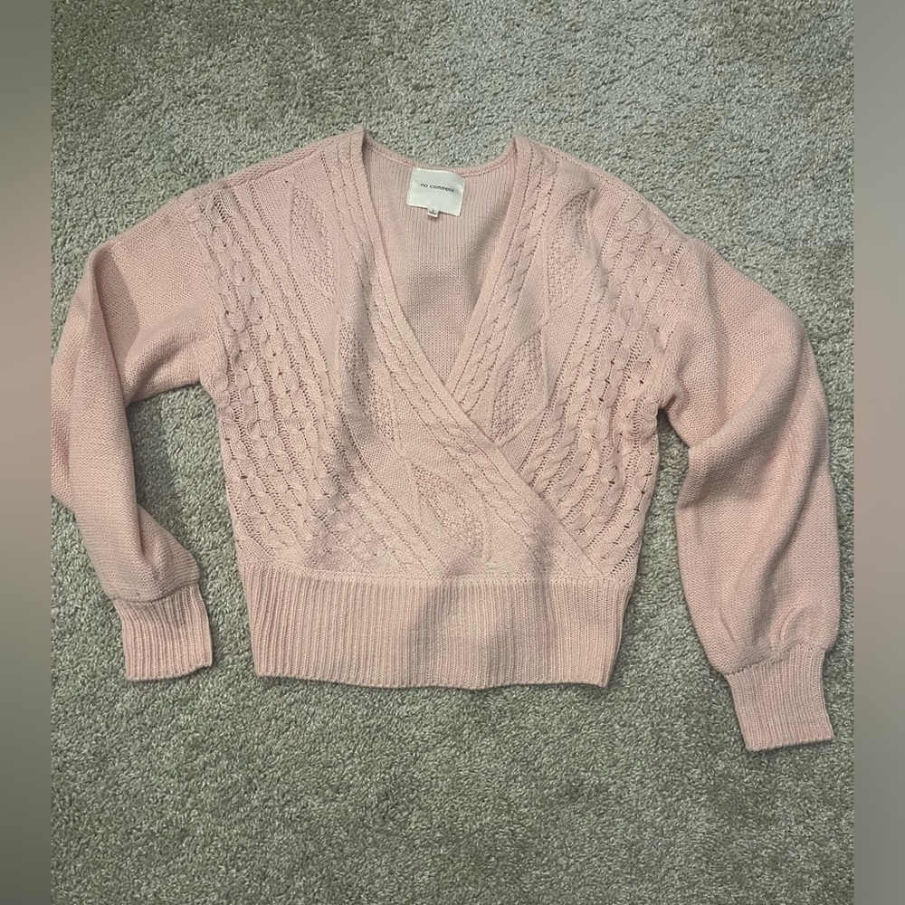 Pink Knit Crop Sweater with deep Vneck size Small